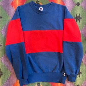 VINTAGE RUSSELL COLORBLOCK SWEATER SIZE LARGE GOOD CONDITION MADE IN USA